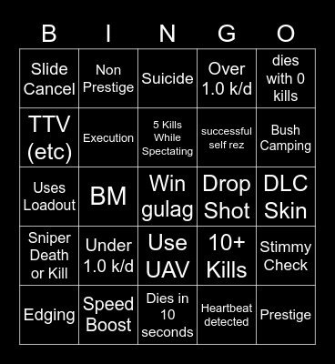 Big Puffer Warzone Bingo Card