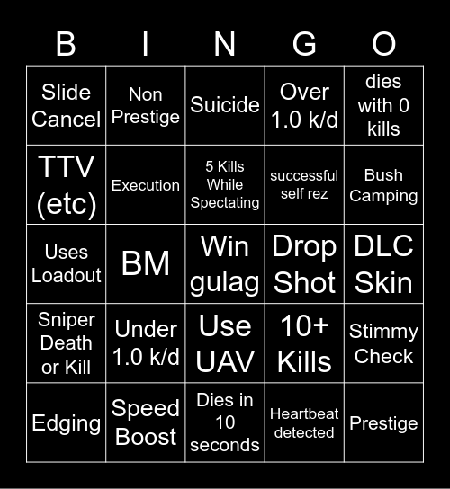 Big Puffer Warzone Bingo Card