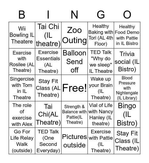 Active Aging Week Bingo Card