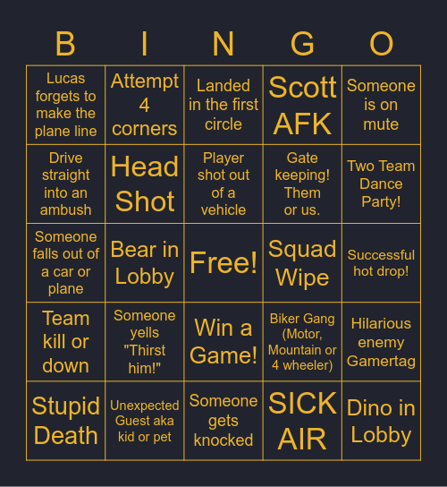 The Scott and Lucas Show PUBG Bingo Card Bingo Card