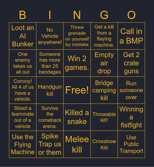 The Scott and Lucas Show VERY HARD PUBG Bingo Card Bingo Card