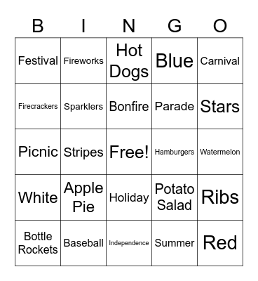 Fourth of July 2022 Bingo Card