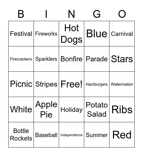 Fourth of July 2022 Bingo Card