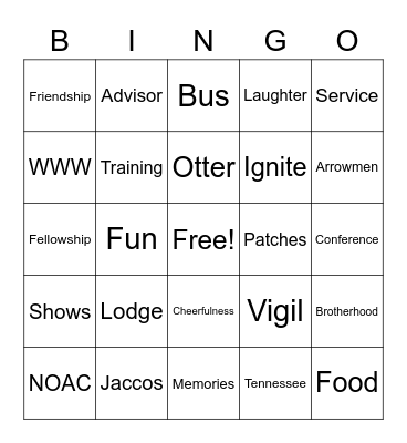 NOAC Bingo Card