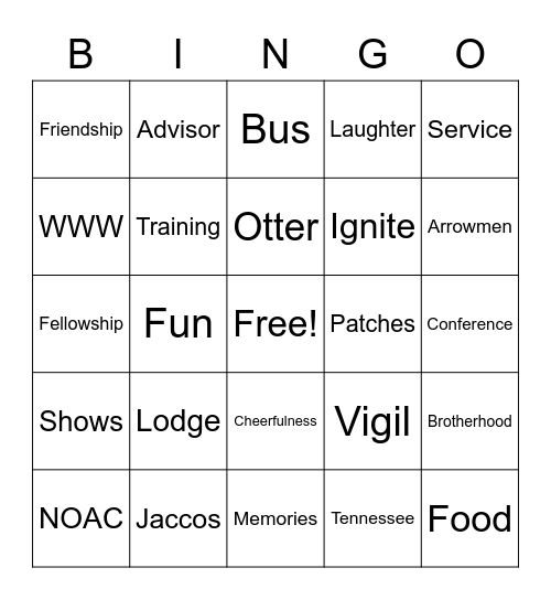NOAC Bingo Card