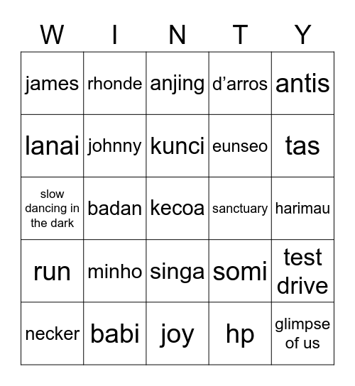 winter punya Bingo Card