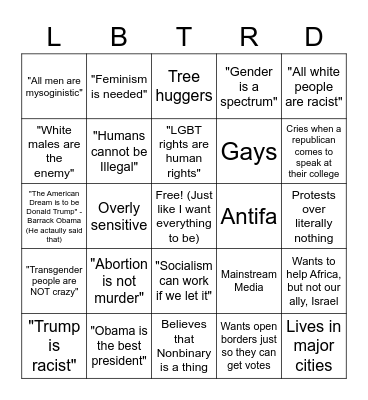 Uneducated Liberal Bingo Card