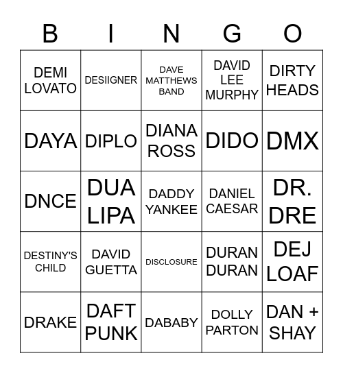 D Bingo Card