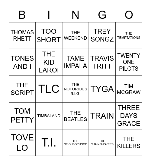 T Bingo Card