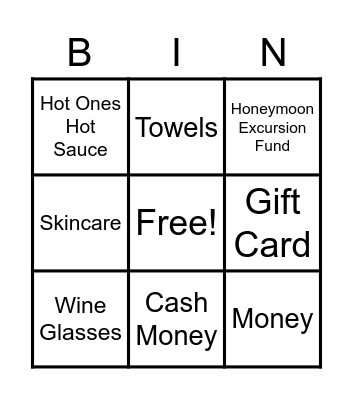 Registry Bingo Card