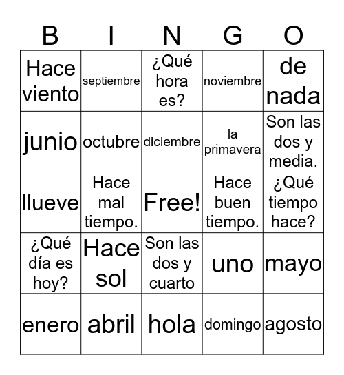 Leccion Preliminar Bingo Card