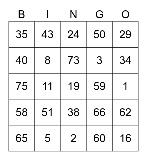 Ralf Round 1 (Numbers) Bingo Card