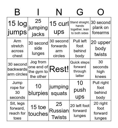 FITNESS BINGO Card