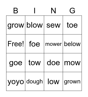 "O" Sounds Bingo Card