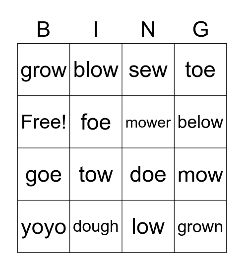 "O" Sounds Bingo Card