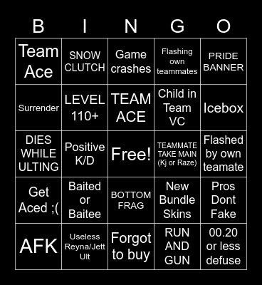 Valorant Bingo Card