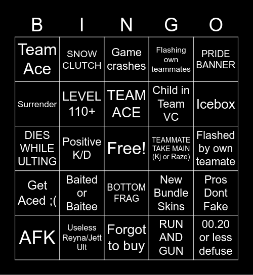 Valorant Bingo Card