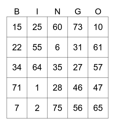Holly round 1 [Numbers] Bingo Card