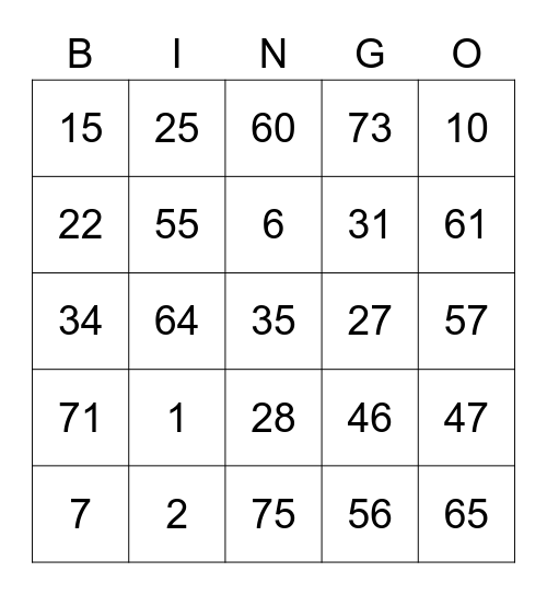 Holly round 1 [Numbers] Bingo Card