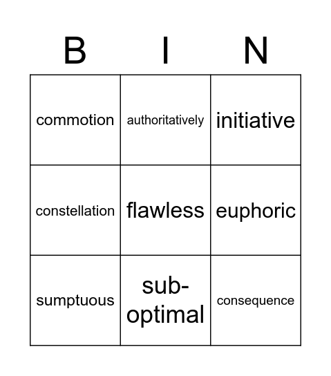 Week 4 Vocabulary Bingo Card