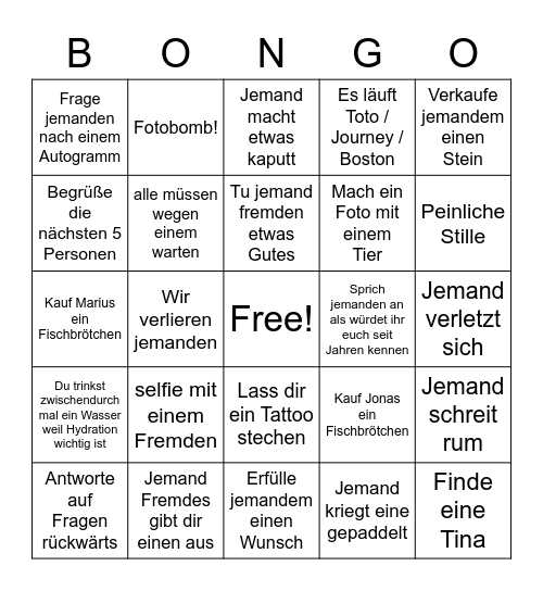 Bingo Bango Bingo Card