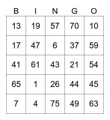 Prince round 1 [Numbers] Bingo Card