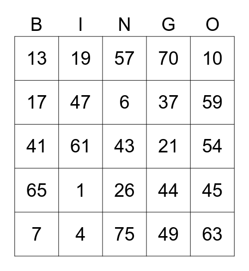 Prince round 1 [Numbers] Bingo Card