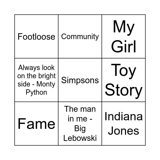 TV/Movie Music Bingo Card