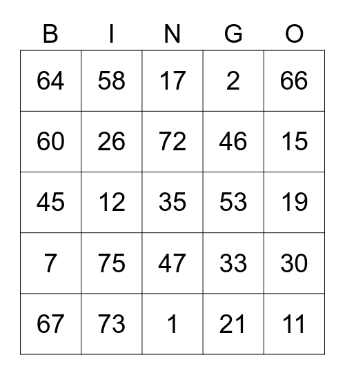 Kurisu round 2 [Numbers] Bingo Card