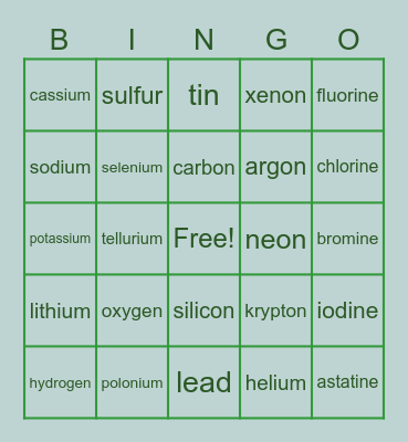 Periodic Bingo Card