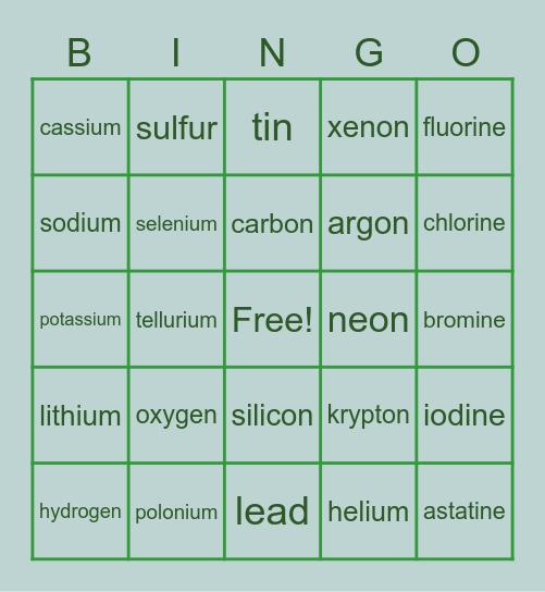 Periodic Bingo Card