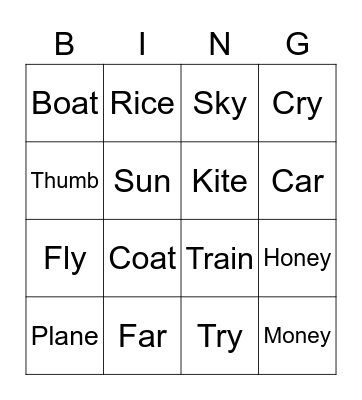 Rhyming Words Bingo Card