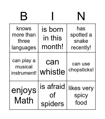Find Someone who.... Bingo Card
