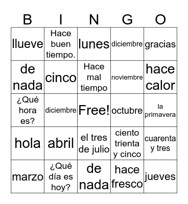 Leccion Preliminar Bingo Card