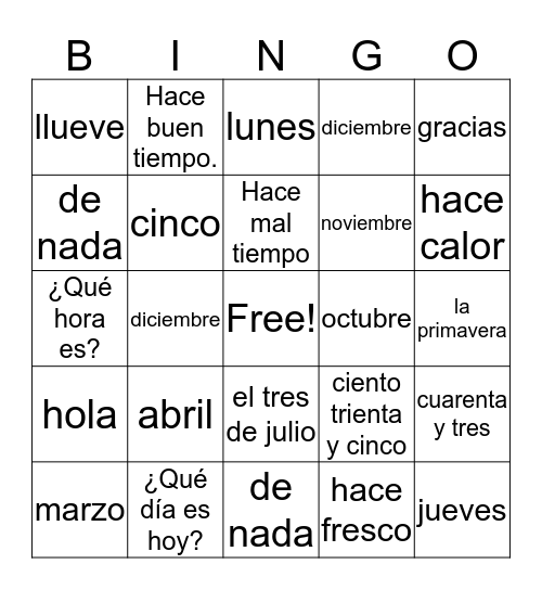 Leccion Preliminar Bingo Card