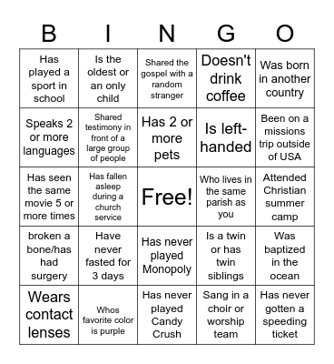 Ice Breaker Bingo Card