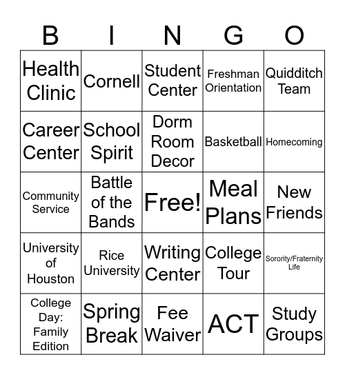 GW College Bingo Card