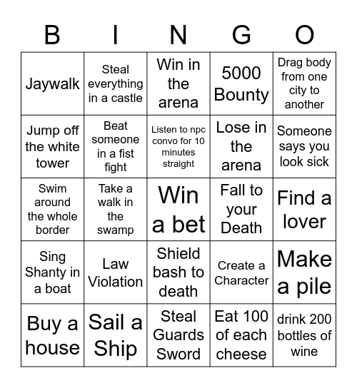 Oblivion Bingo Card