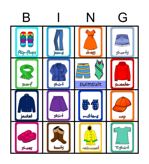 Clothes Bingo Card
