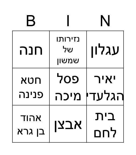 מסיבת נביא Bingo Card