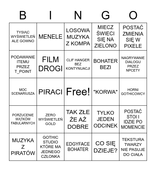 GOTHIC MACHINIMA BINGO Card