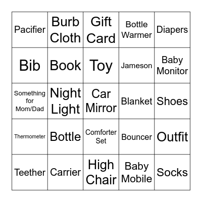 Baby Shower Bingo Card