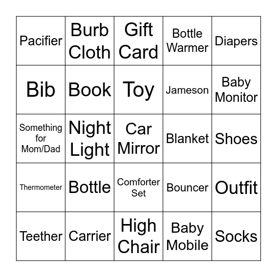 Baby Shower Bingo Card