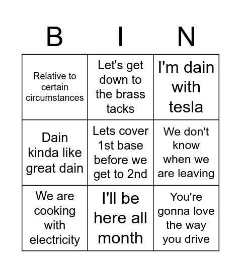 DAIN SAYINGS Bingo Card