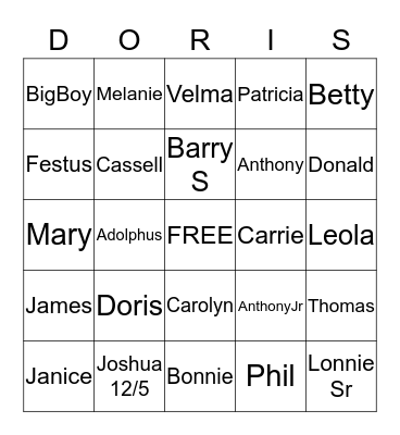 DMP Family Bingo Card