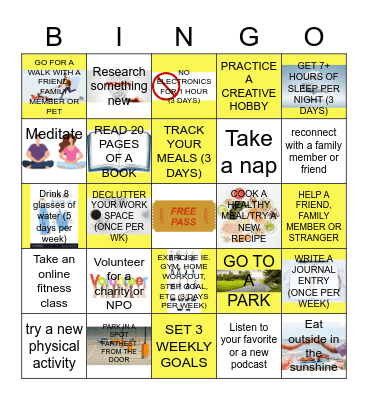 Wellness Bingo Card