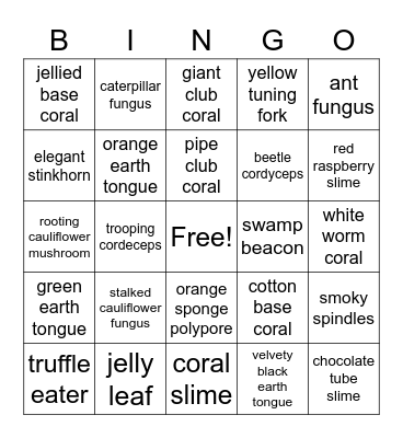 coral mushroom bingo 2 Bingo Card