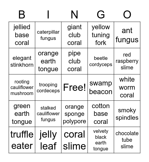 coral mushroom bingo 2 Bingo Card