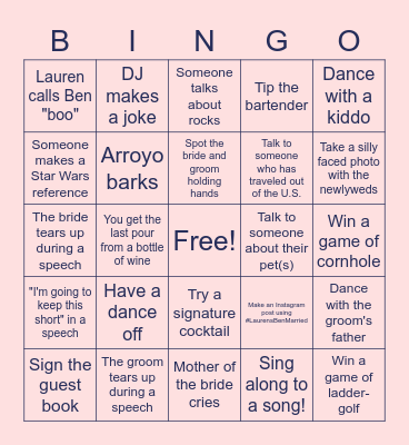 Wedding Bingo! Bingo Card