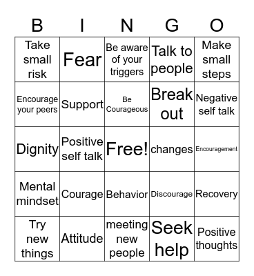 Pathways to Recovery: Attitude of Courage Bingo Card